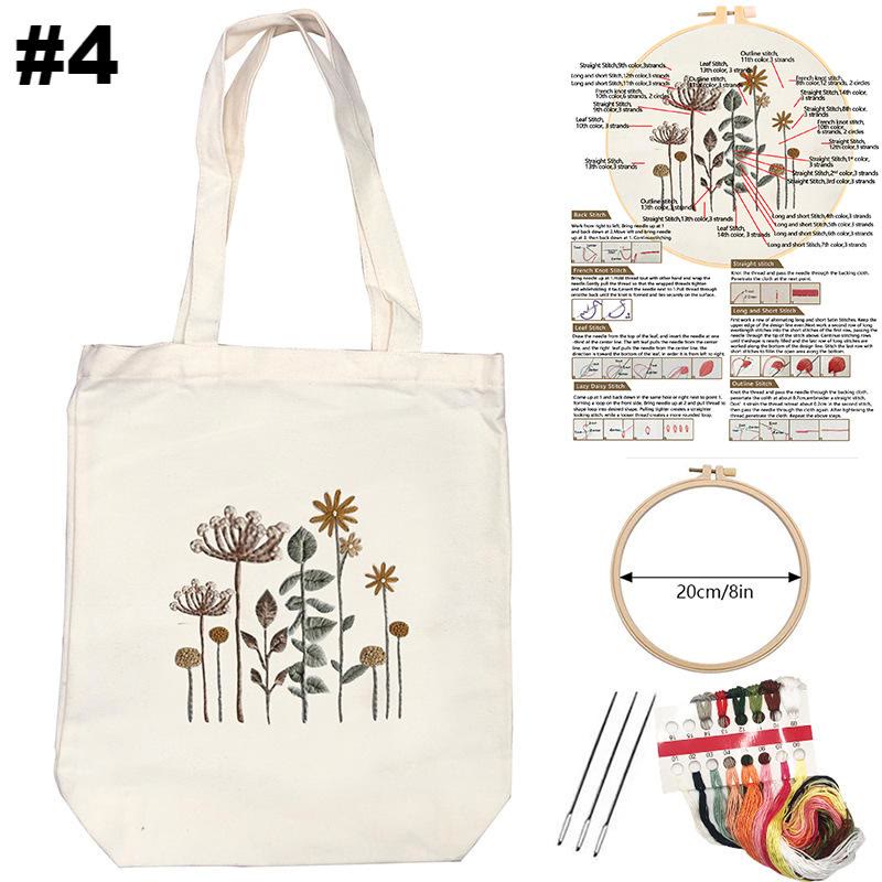  Embroidery White Canvas Bag Kits | Aesthetic Flower Design Bag | Nice Gifts For Her - #4 - image 4