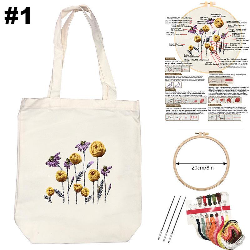  Embroidery White Canvas Bag Kits | Aesthetic Flower Design Bag | Nice Gifts For Her - #1 - image 1