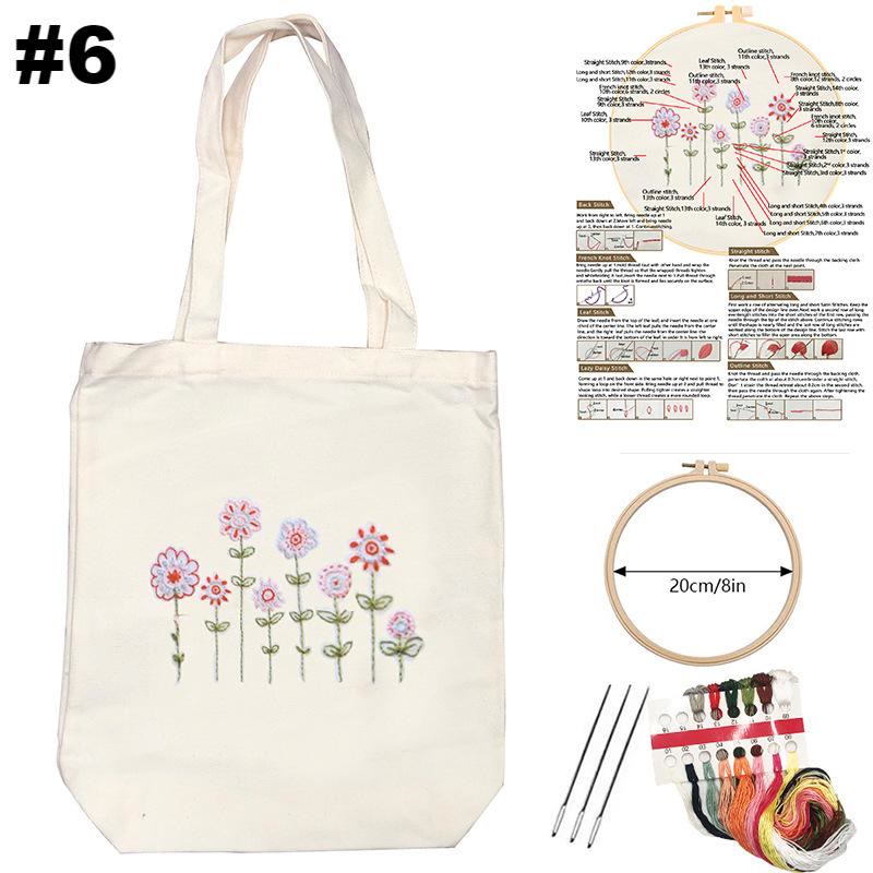  Embroidery White Canvas Bag Kits | Aesthetic Flower Design Bag | Nice Gifts For Her - #6 - image 6