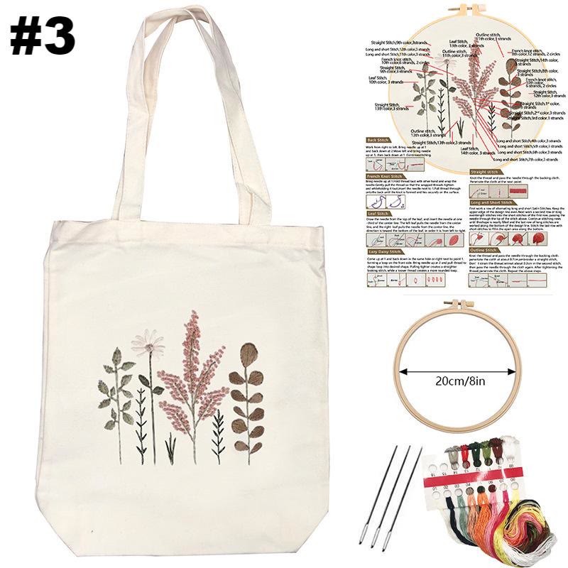  Embroidery White Canvas Bag Kits | Aesthetic Flower Design Bag | Nice Gifts For Her - #3 - image 3