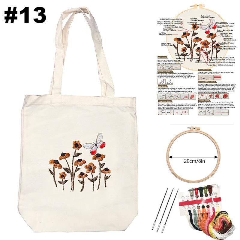  Embroidery White Canvas Bag Kits | Aesthetic Flower Design Bag | Nice Gifts For Her - #13 - image 13
