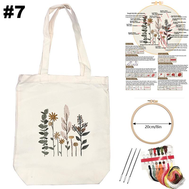 Embroidery White Canvas Bag Kits | Aesthetic Flower Design Bag | Nice Gifts For Her - #7 - image 7