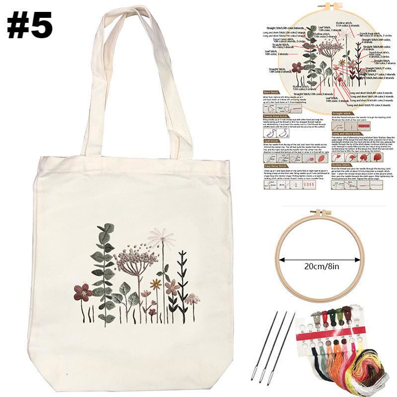  Embroidery White Canvas Bag Kits | Aesthetic Flower Design Bag | Nice Gifts For Her - #5 - image 5
