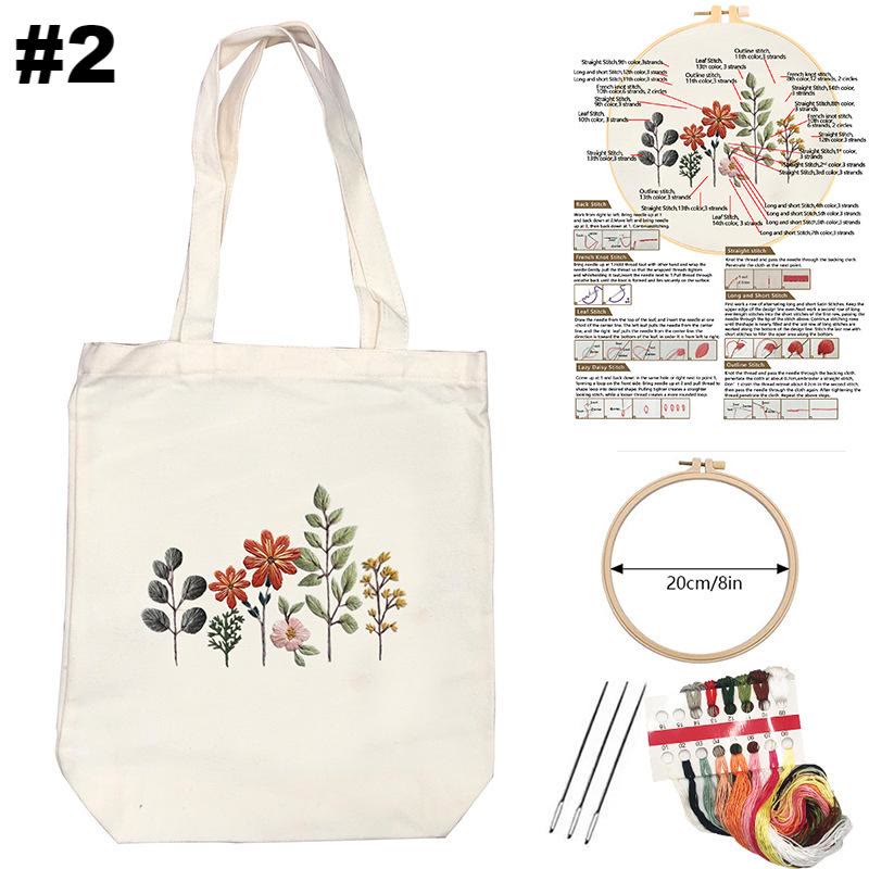  Embroidery White Canvas Bag Kits | Aesthetic Flower Design Bag | Nice Gifts For Her - #2 - image 2