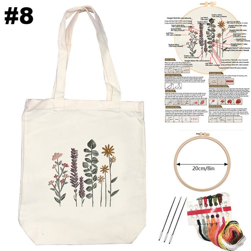  Embroidery White Canvas Bag Kits | Aesthetic Flower Design Bag | Nice Gifts For Her - #8 - image 8