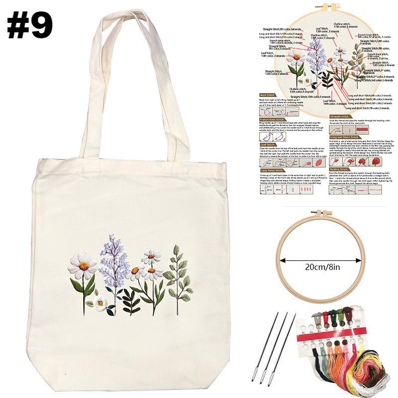  Embroidery White Canvas Bag Kits | Aesthetic Flower Design Bag | Nice Gifts For Her - #9 - image 9