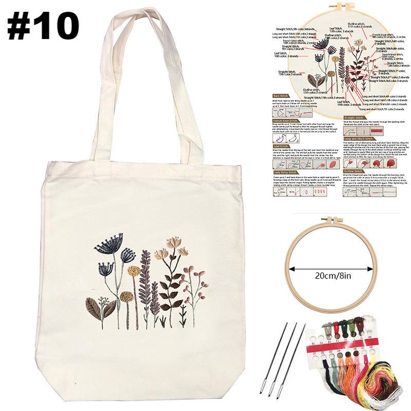  Embroidery White Canvas Bag Kits | Aesthetic Flower Design Bag | Nice Gifts For Her - #10 - image 10