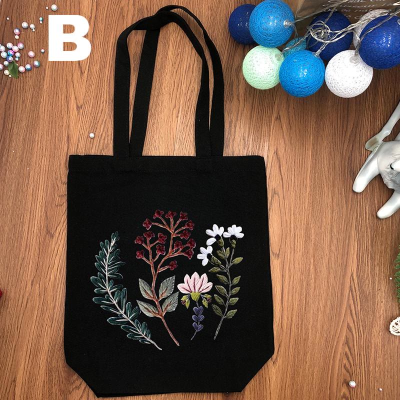  Embroidery Black And White Canvas Bag Kits | Diy Shoulder Bag | Creative Flower Handicraft - Black - B - image 4