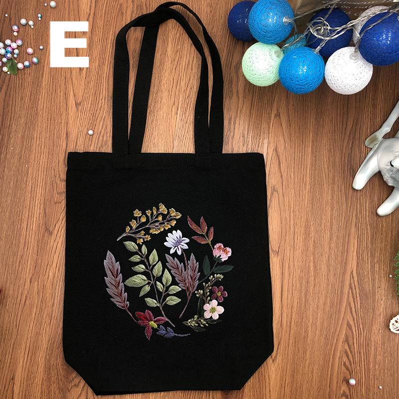  Embroidery Black And White Canvas Bag Kits | Diy Shoulder Bag | Creative Flower Handicraft - Black - E - image 10