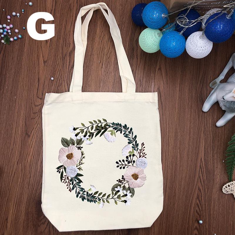  Embroidery Black And White Canvas Bag Kits | Diy Shoulder Bag | Creative Flower Handicraft - White - G - image 13