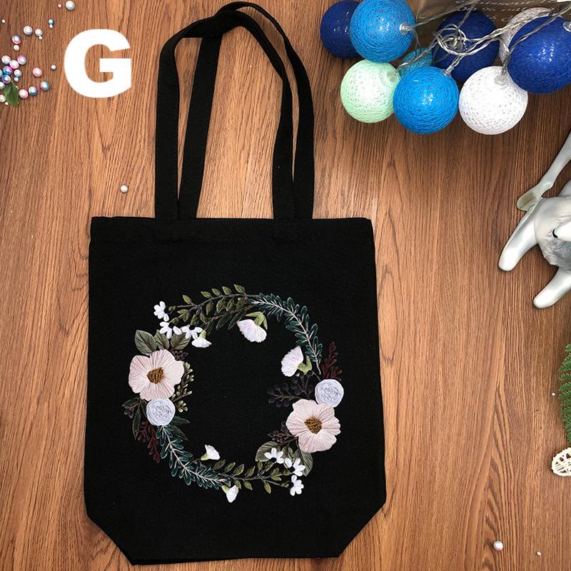  Embroidery Black And White Canvas Bag Kits | Diy Shoulder Bag | Creative Flower Handicraft - Black - G - image 14