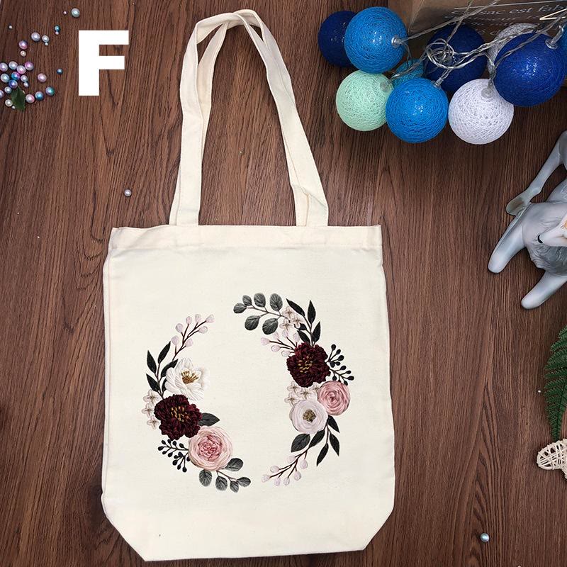  Embroidery Black And White Canvas Bag Kits | Diy Shoulder Bag | Creative Flower Handicraft - White - F - image 11