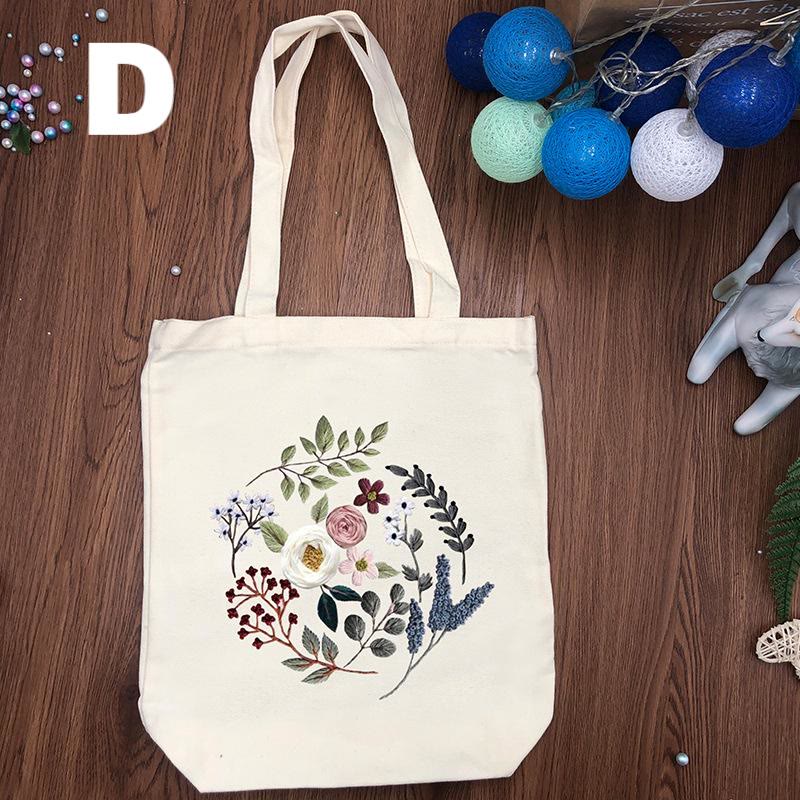  Embroidery Black And White Canvas Bag Kits | Diy Shoulder Bag | Creative Flower Handicraft - White - D - image 7