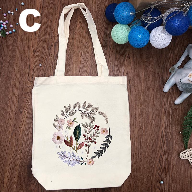  Embroidery Black And White Canvas Bag Kits | Diy Shoulder Bag | Creative Flower Handicraft - White - C - image 5