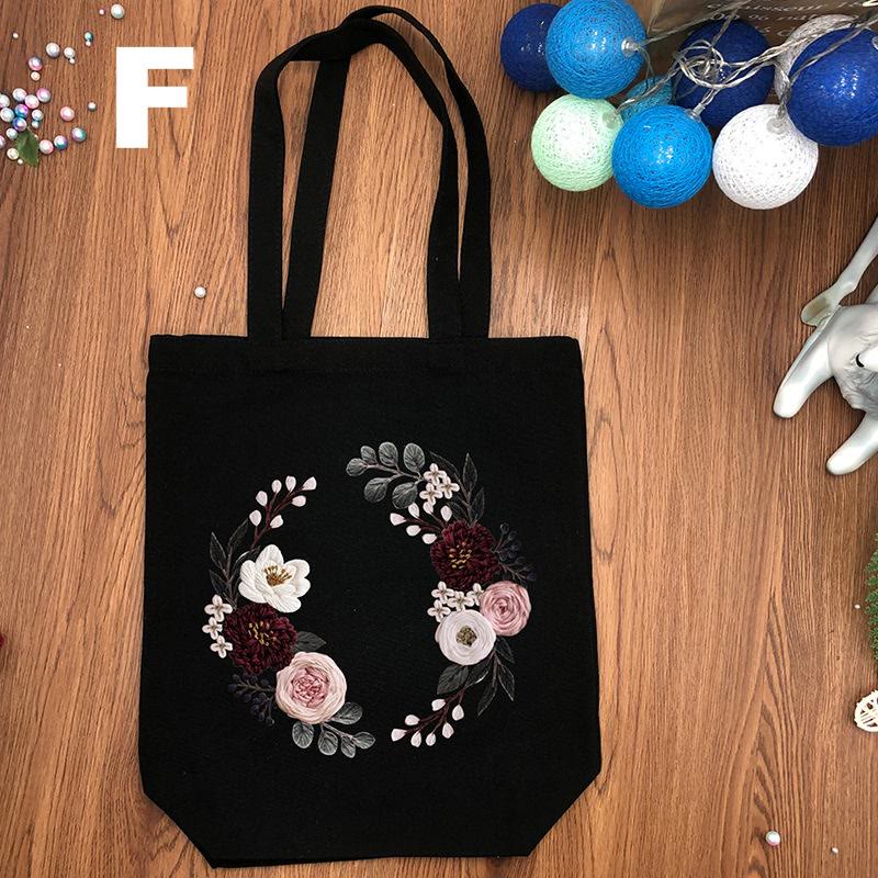  Embroidery Black And White Canvas Bag Kits | Diy Shoulder Bag | Creative Flower Handicraft - Black - F - image 12