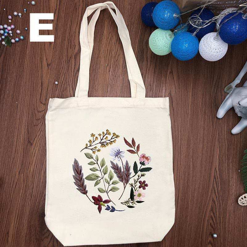  Embroidery Black And White Canvas Bag Kits | Diy Shoulder Bag | Creative Flower Handicraft - White - E - image 9
