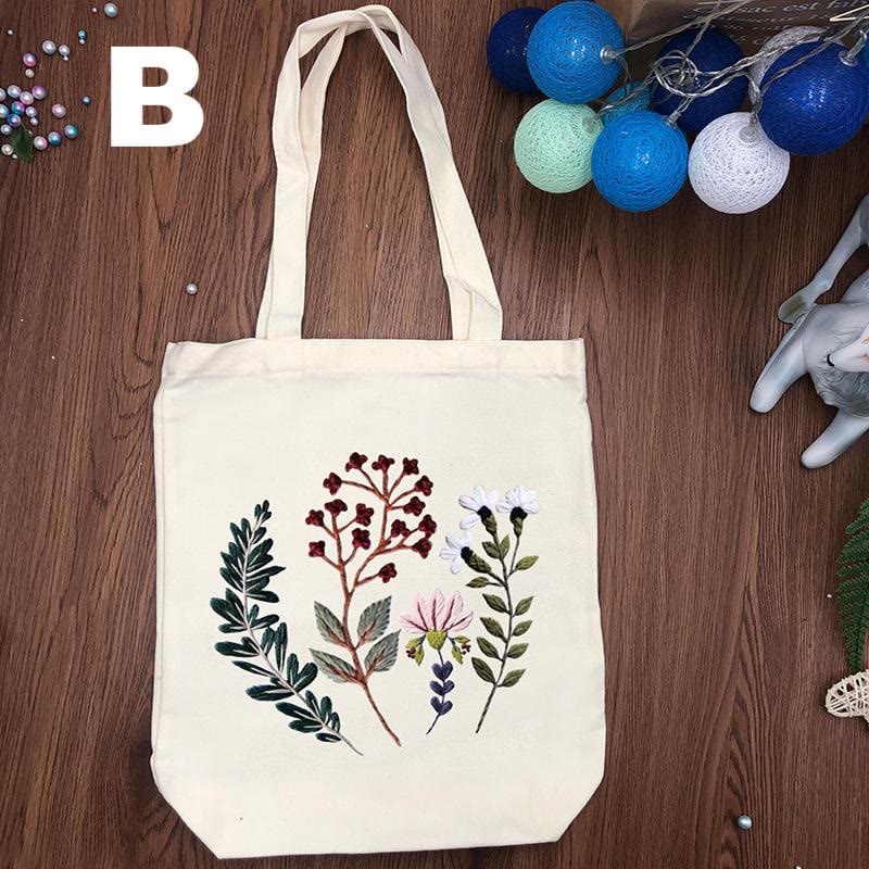  Embroidery Black And White Canvas Bag Kits | Diy Shoulder Bag | Creative Flower Handicraft - White - B - image 3