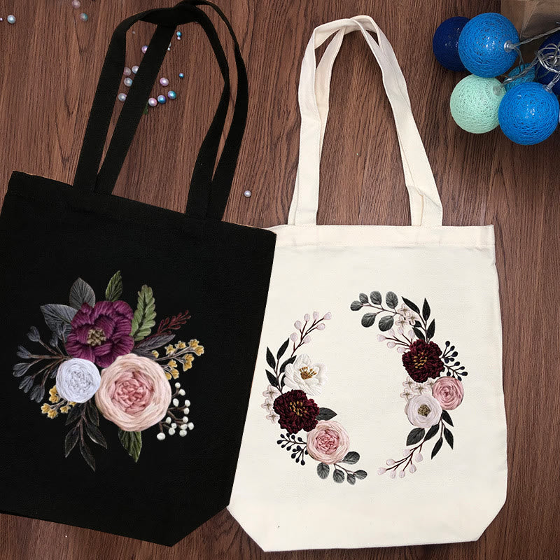  Embroidery Black And White Canvas Bag Kits | Diy Shoulder Bag | Creative Flower Handicraft - image 0