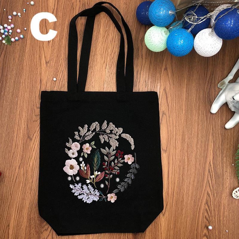  Embroidery Black And White Canvas Bag Kits | Diy Shoulder Bag | Creative Flower Handicraft - Black - C - image 6