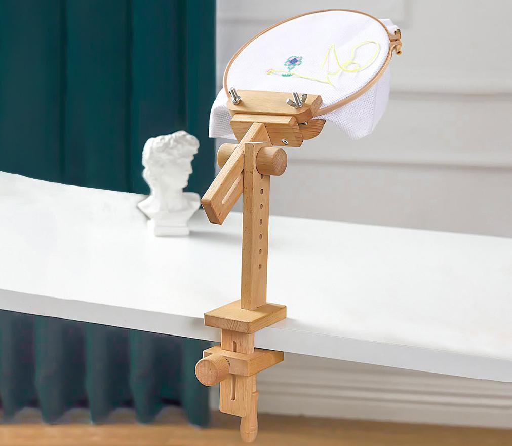 Wooden Embroidery Hoop | 360 Degree Rotating Hoop |  Adjustable Stitching Stand - Wooden Embroidery Hoop (with 2 hoops) - image 0