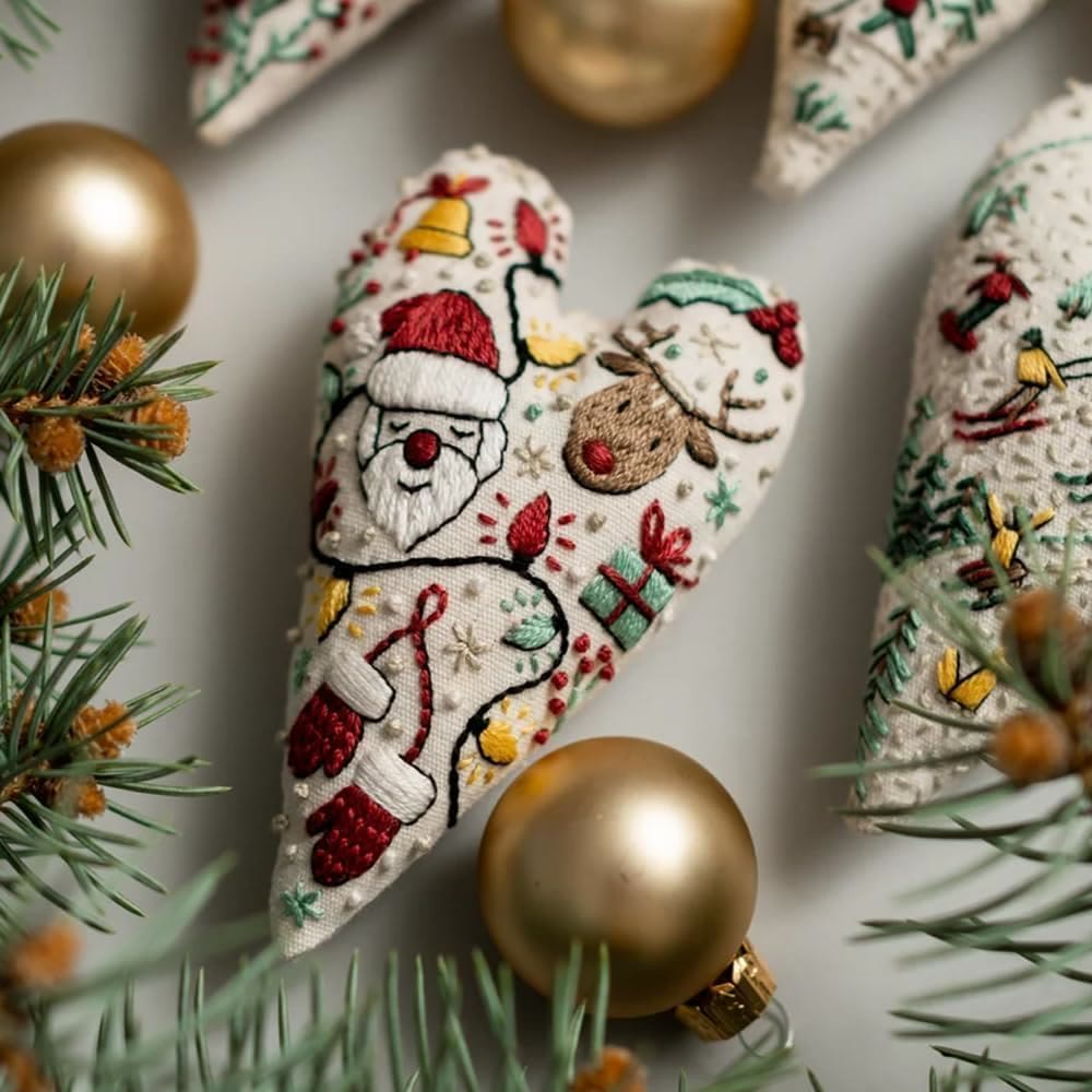  Embroidery Heart Hanging Kits |  Christmas Tree Ornament | Unique Handmade Gifts - image 2