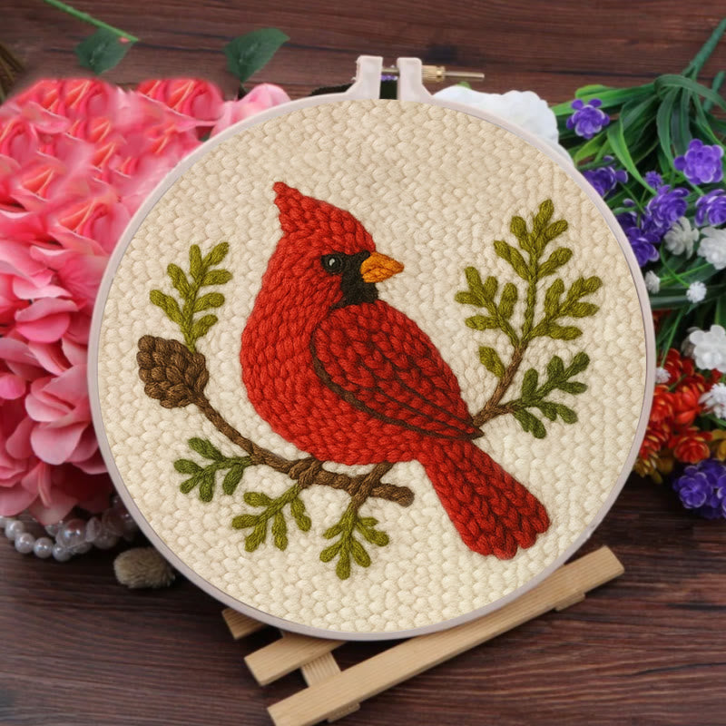 Red Cardinal Punch Needle Kit - Needlework For Beginner | Handmade Craft For Bird Lovers - image 3