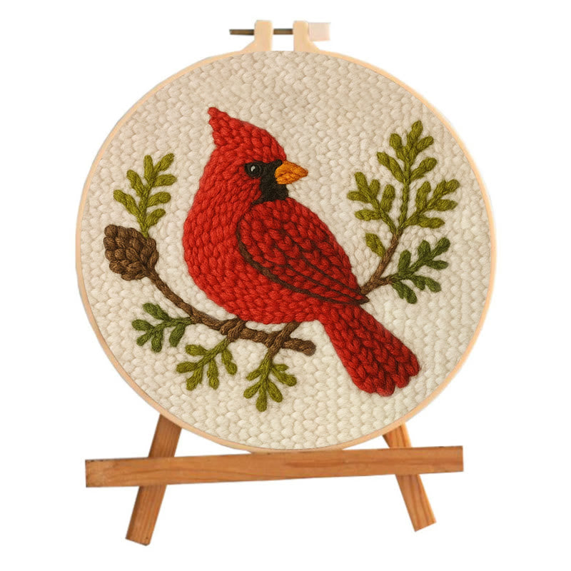 Red Cardinal Punch Needle Kit - Needlework For Beginner | Handmade Craft For Bird Lovers - image 1