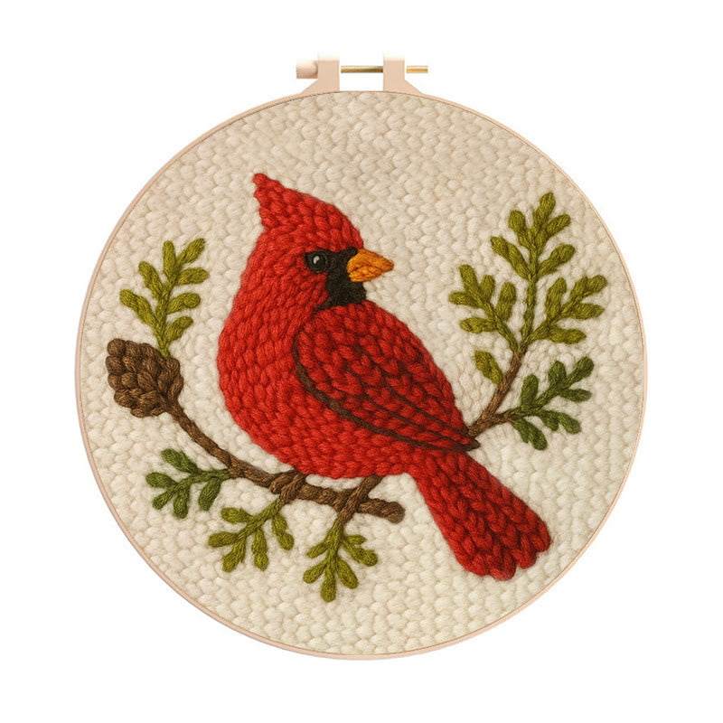 Red Cardinal Punch Needle Kit - Needlework For Beginner | Handmade Craft For Bird Lovers - Red Cardinal Punch Needle Kit - image 0