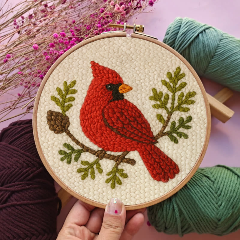 Red Cardinal Punch Needle Kit - Needlework For Beginner | Handmade Craft For Bird Lovers - image 4