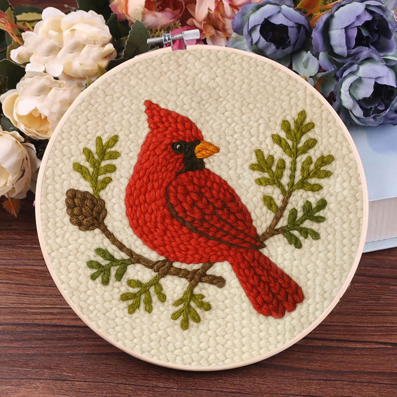 Red Cardinal Punch Needle Kit - Needlework For Beginner | Handmade Craft For Bird Lovers - image 2