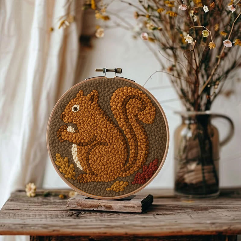 Squirrel Punch Needle Kit - Animal Handmade Craft | Gift For Diy Lovers - image 1