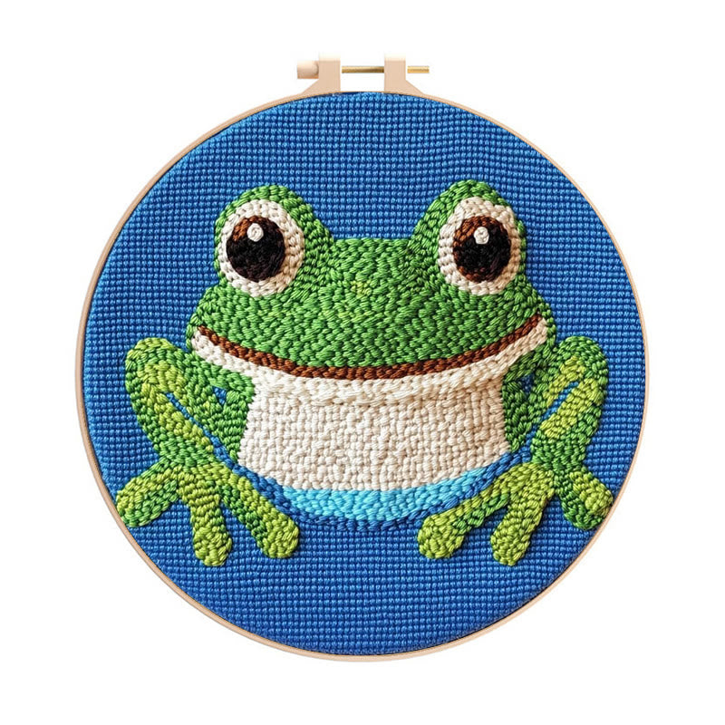 Frog Punch Needle Kit -  Personalized Animal Handwork | Beginner Sewing Kit - Frog Punch Needle Kit - image 0