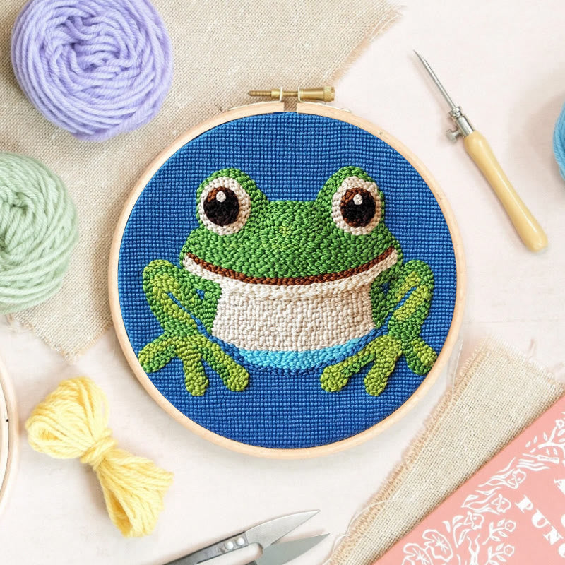 Frog Punch Needle Kit -  Personalized Animal Handwork | Beginner Sewing Kit - image 1