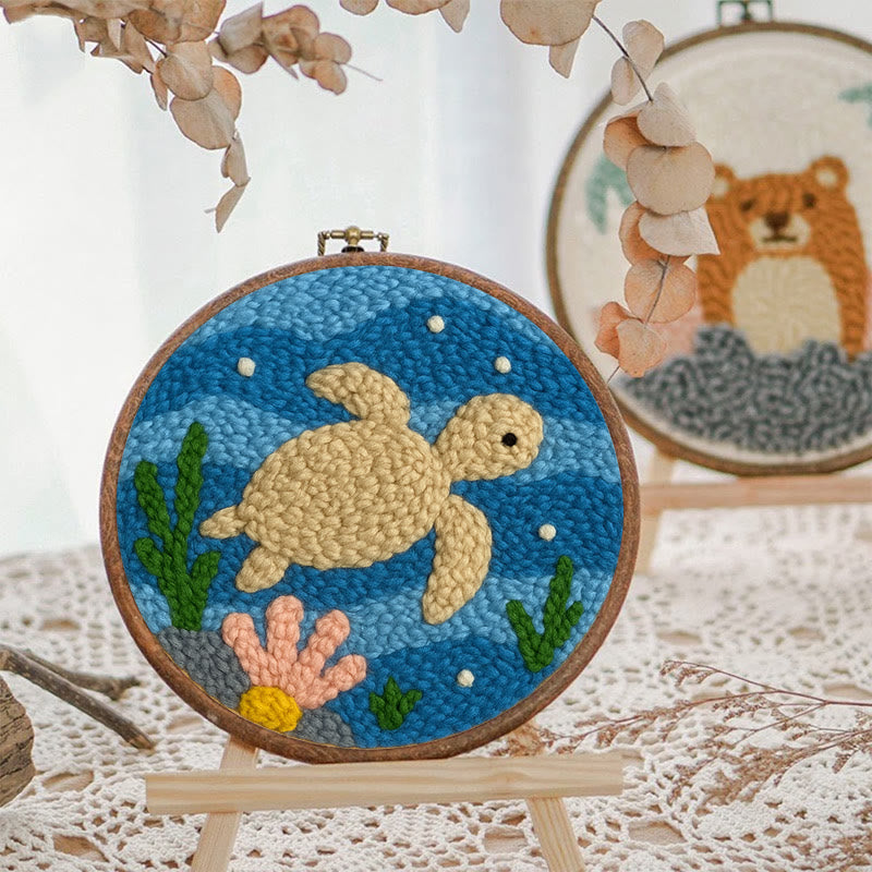 Turtle Punch Needle Kit - Animal Home Ornament | Diy Set For Kids - image 2