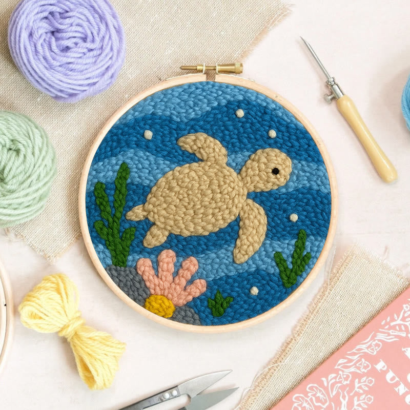 Turtle Punch Needle Kit - Animal Home Ornament | Diy Set For Kids - image 1