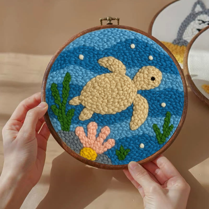 Turtle Punch Needle Kit - Animal Home Ornament | Diy Set For Kids - image 6