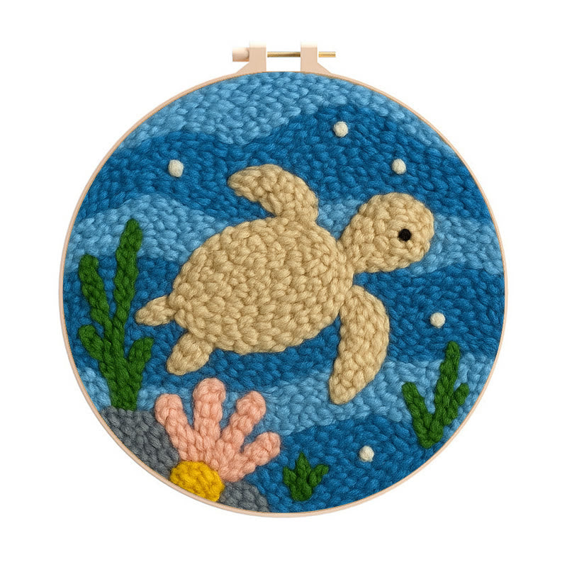 Turtle Punch Needle Kit - Animal Home Ornament | Diy Set For Kids - Turtle Punch Needle Kit - image 0