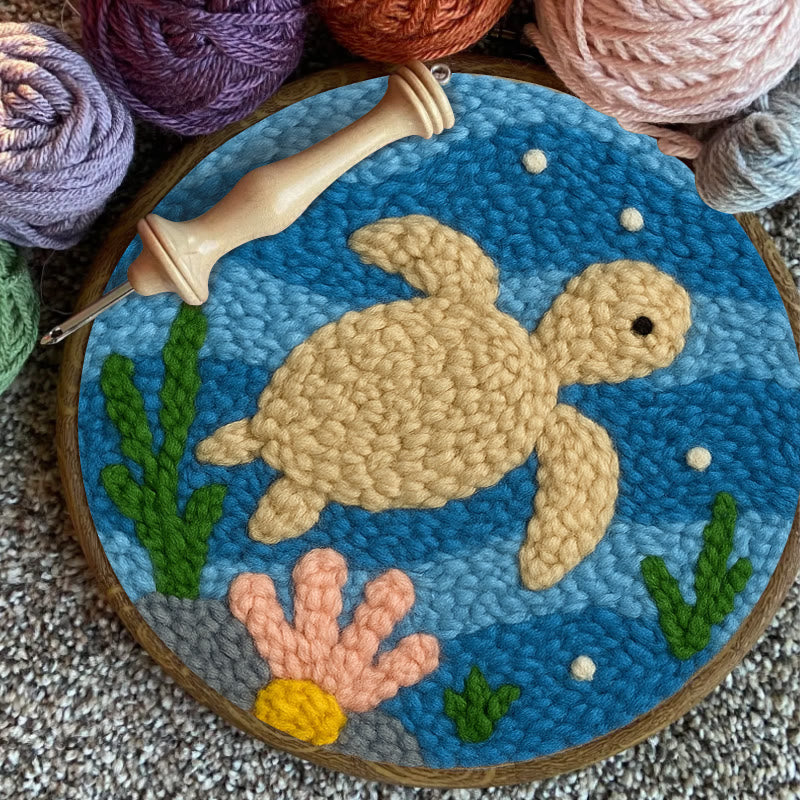 Turtle Punch Needle Kit - Animal Home Ornament | Diy Set For Kids - image 4
