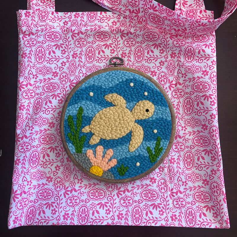 Turtle Punch Needle Kit - Animal Home Ornament | Diy Set For Kids - image 9