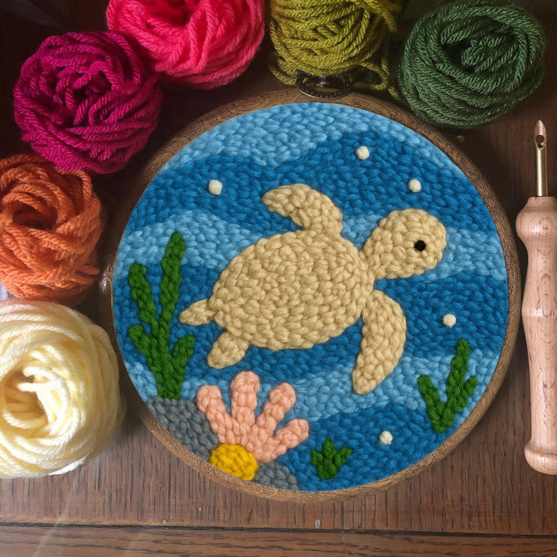 Turtle Punch Needle Kit - Animal Home Ornament | Diy Set For Kids - image 5