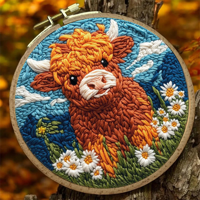 Highland Cattle Punch Needle Kit - Daisy Flower Craft | Easy Starter Set - image 6