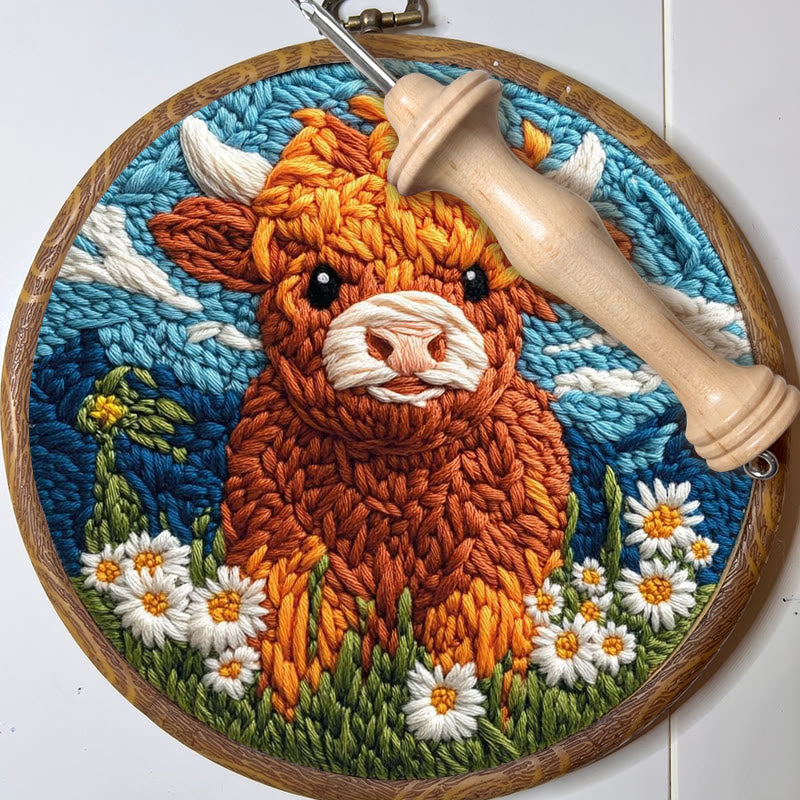 Highland Cattle Punch Needle Kit - Daisy Flower Craft | Easy Starter Set - image 8