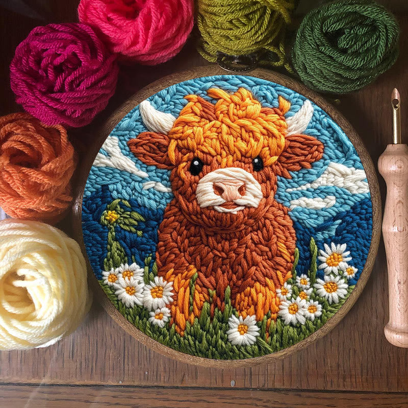 Highland Cattle Punch Needle Kit - Daisy Flower Craft | Easy Starter Set - image 7