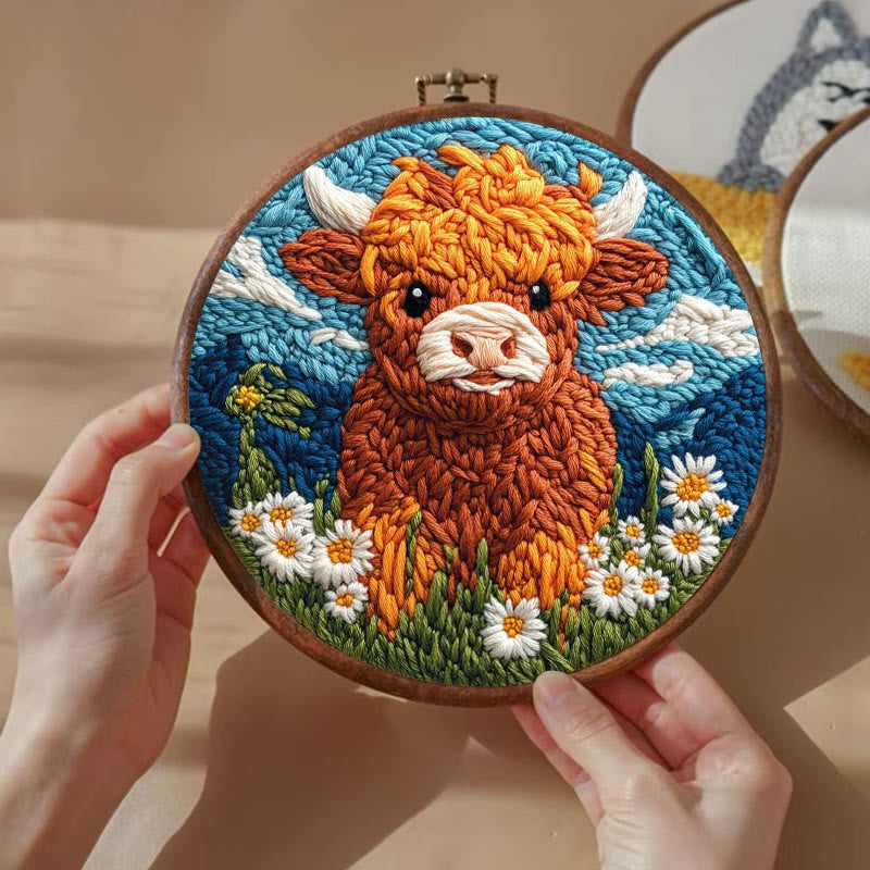 Highland Cattle Punch Needle Kit - Daisy Flower Craft | Easy Starter Set - image 4