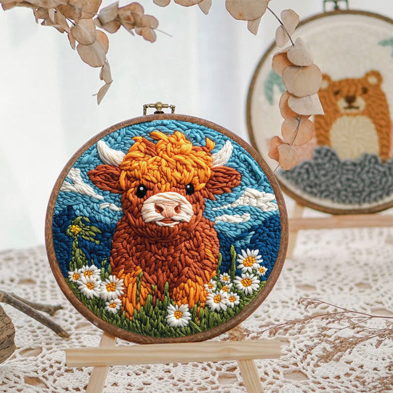 Highland Cattle Punch Needle Kit - Daisy Flower Craft | Easy Starter Set - image 3