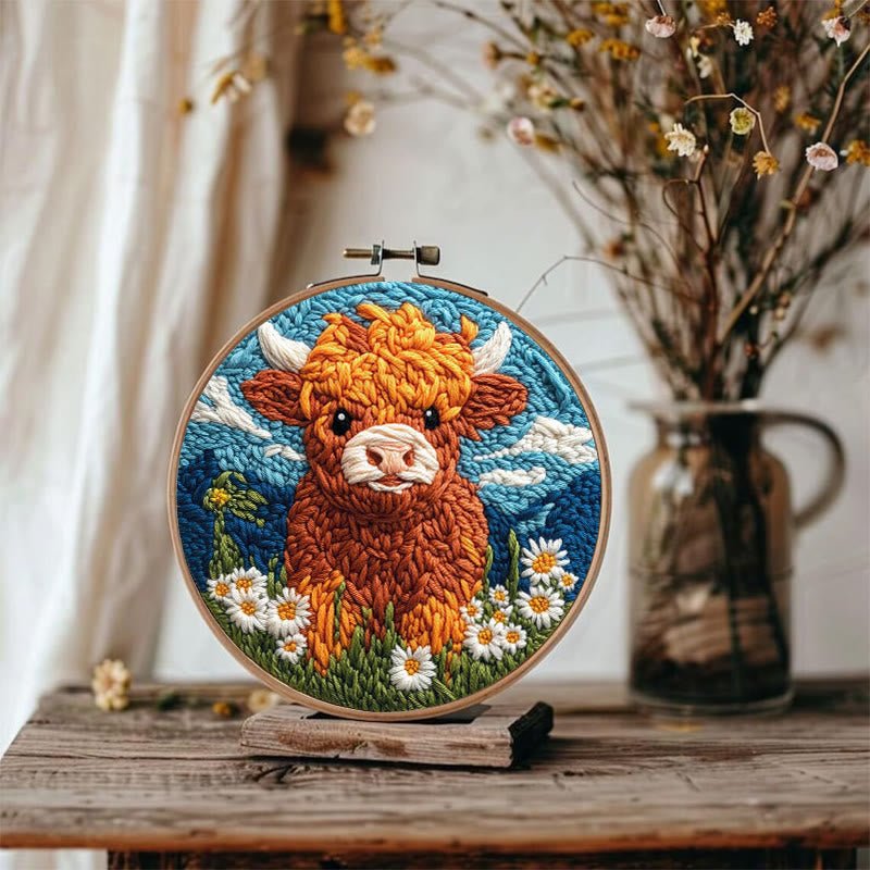 Highland Cattle Punch Needle Kit - Daisy Flower Craft | Easy Starter Set - image 2