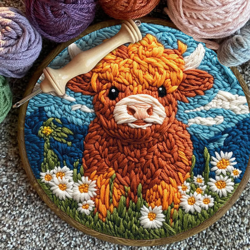 Highland Cattle Punch Needle Kit - Daisy Flower Craft | Easy Starter Set - image 5