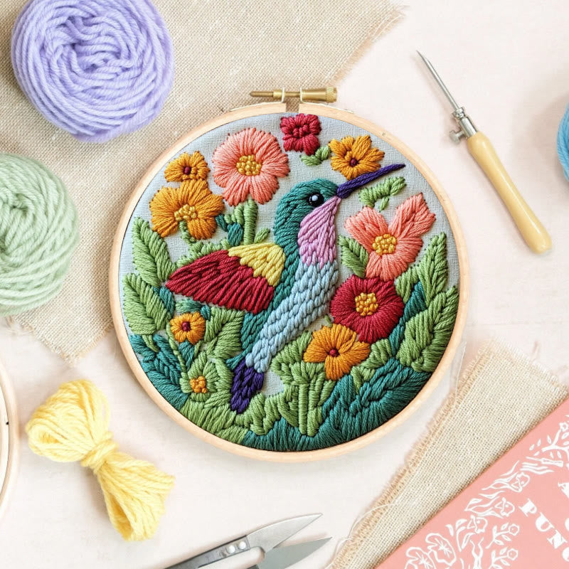 Hummingbird Punch Needle Kit - Beautiful Floral Craft | Diy Art For Bird Lovers - image 1
