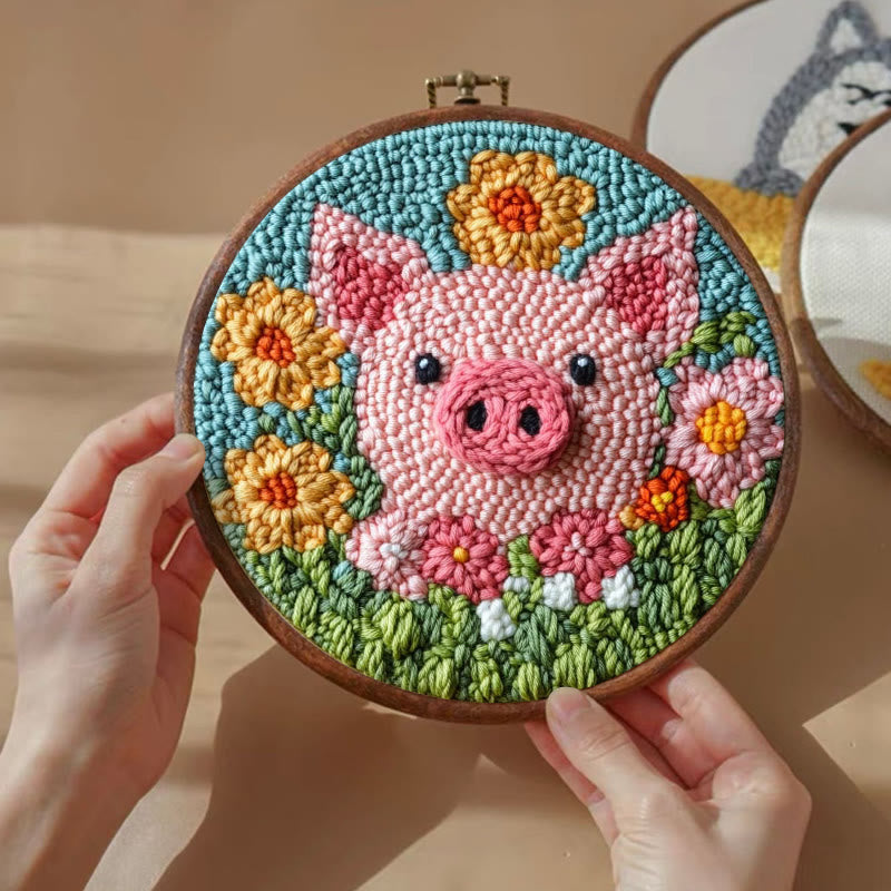 Floral Pig Punch Needle Kit - Adorable Animal Needlework | Nice Handmake Gift  - image 2
