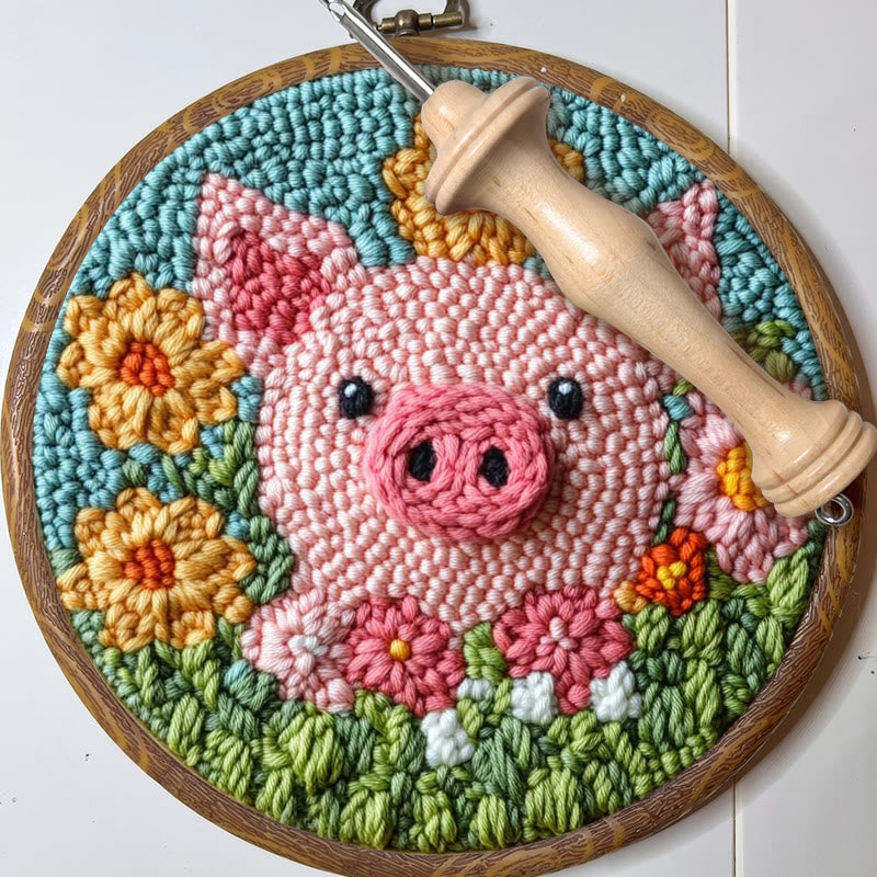 Floral Pig Punch Needle Kit - Adorable Animal Needlework | Nice Handmake Gift  - image 6